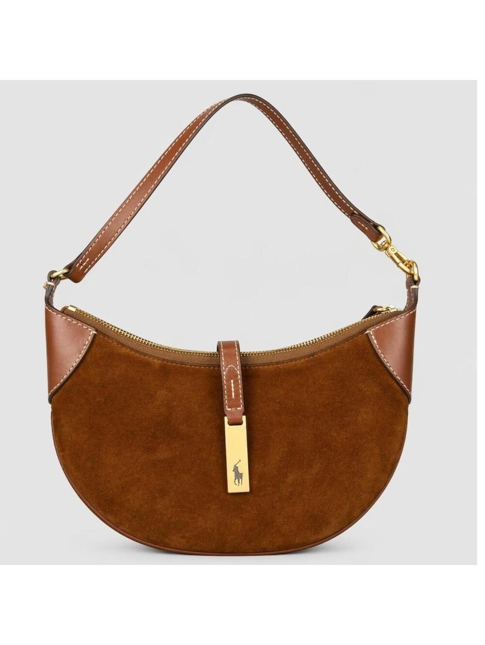 Mini Polo ID Ralph Lauren Cinnamon Cuoio Suede Shoulder Bag
